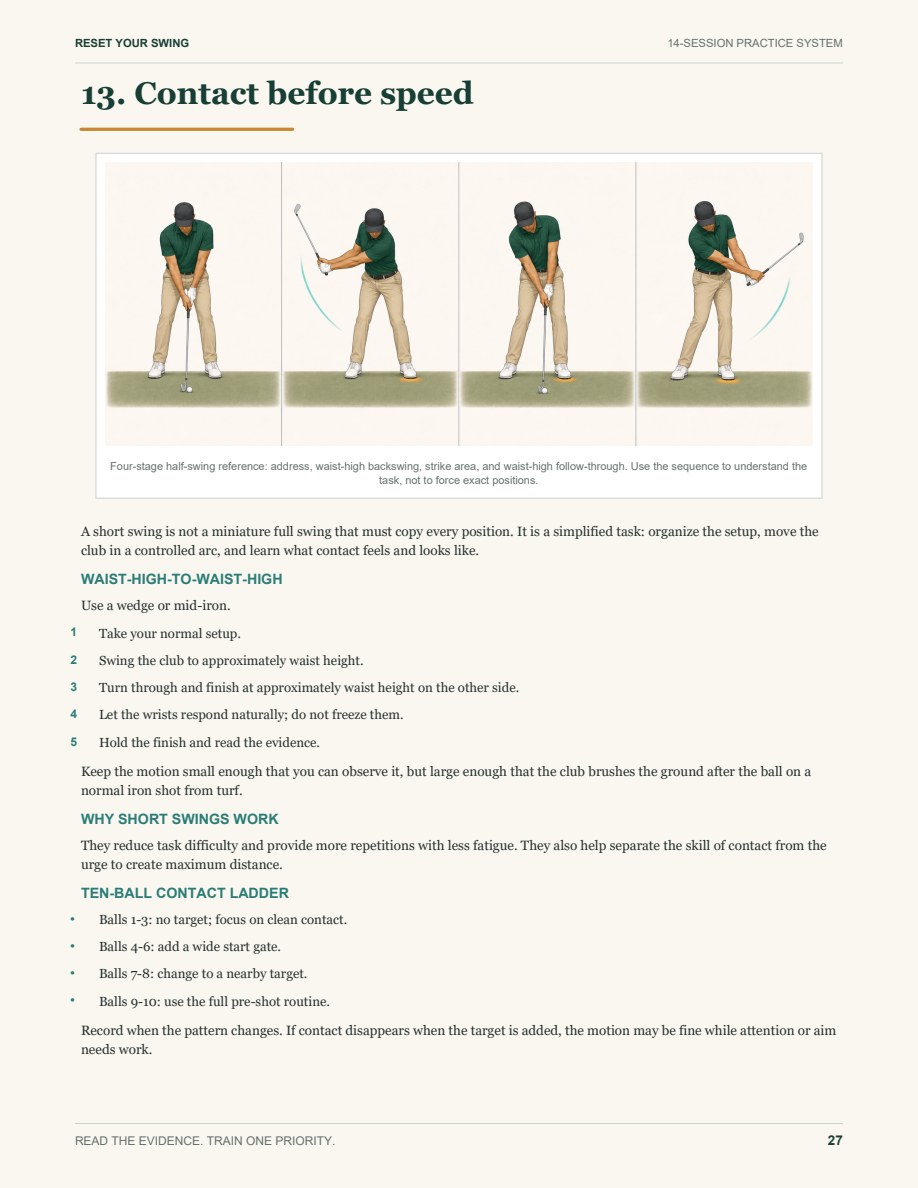Inside page showing a four-stage half-swing sequence